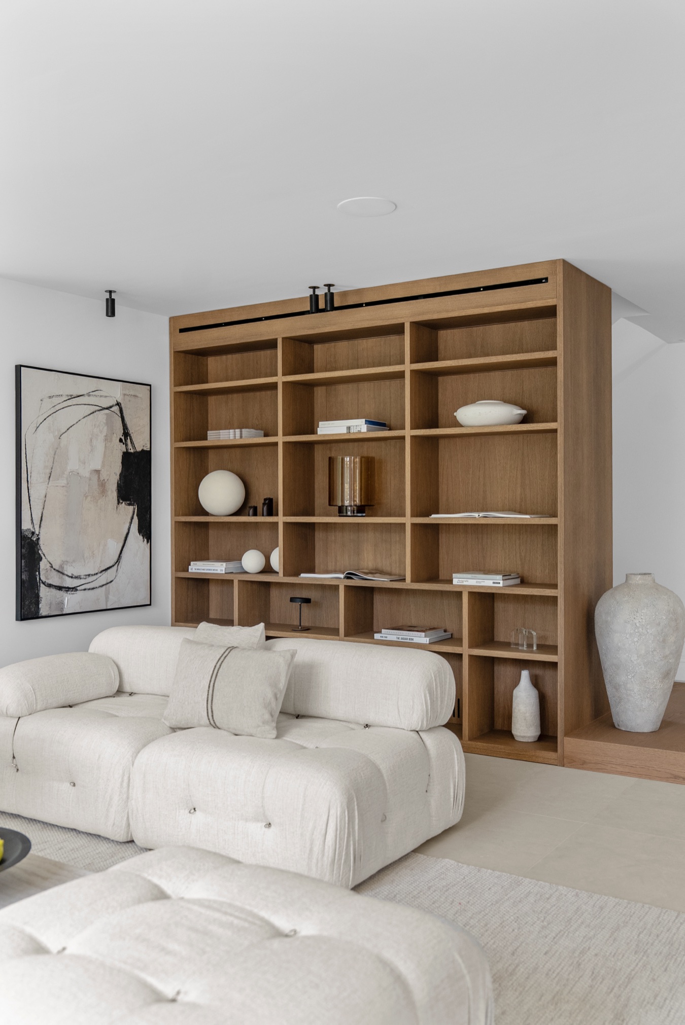 Villa Siena living room and custom oak library